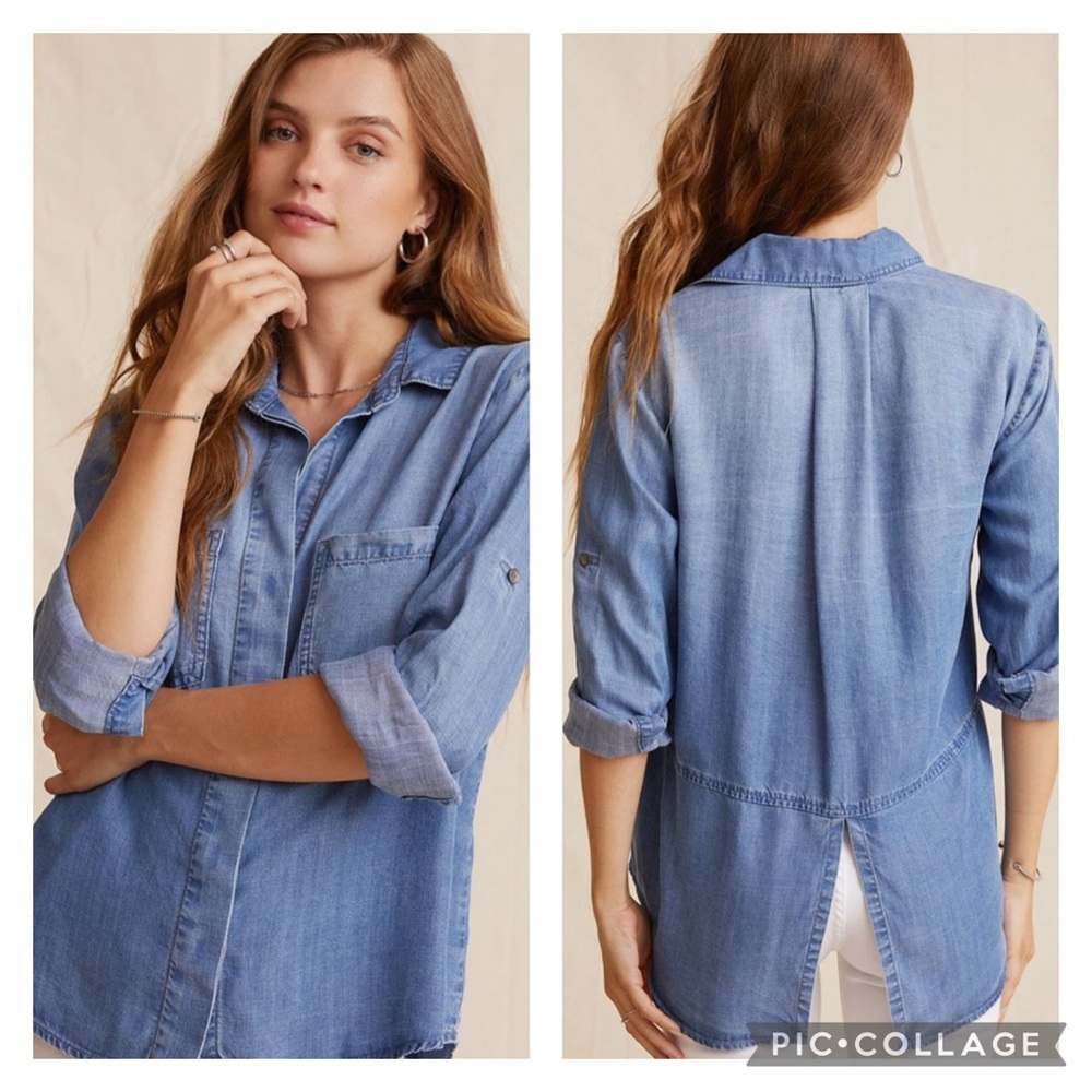 Bella Dahl Split Back Button Down Chambray Shirt … - image 13
